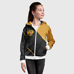 Толстовка на молнии детская Герб России на черном фоне с золотыми вставками, цвет: 3D-белый — фото 2