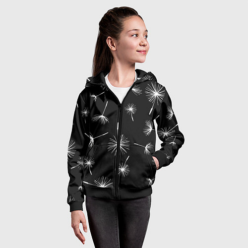 Детская толстовка на молнии Семена одуванчика на чёрном фоне / 3D-Черный – фото 4