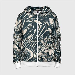 Толстовка на молнии детская Японская тату текстура, цвет: 3D-белый