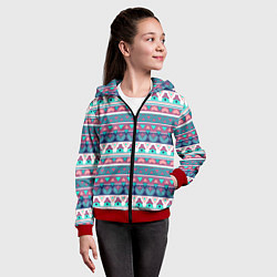 Толстовка на молнии детская Этнический орнамент терракотово-серый полосатый, цвет: 3D-красный — фото 2