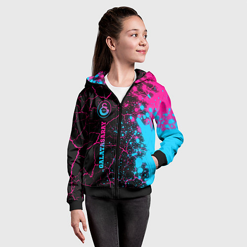 Детская толстовка на молнии Galatasaray - neon gradient: по-вертикали / 3D-Черный – фото 4