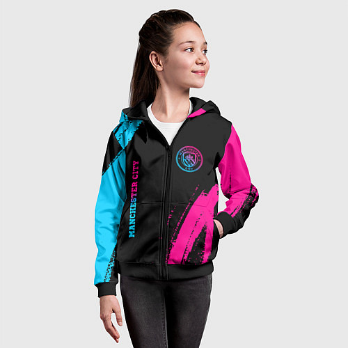 Детская толстовка на молнии Manchester City - neon gradient: надпись, символ / 3D-Черный – фото 4