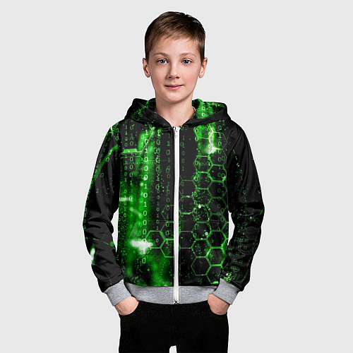 Детская толстовка на молнии Зелёный программный код / 3D-Меланж – фото 3