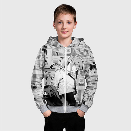 Детская толстовка на молнии Страницы манги - Макима - Человек бензопила / 3D-Меланж – фото 3