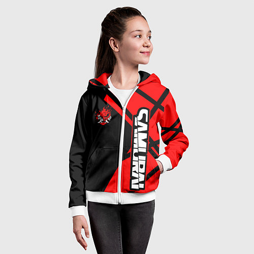 Детская толстовка на молнии Cyberpunk 2077 - Надпись Samurai / 3D-Белый – фото 4