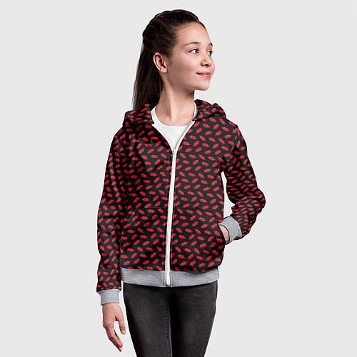 Детская толстовка на молнии Жаркие поцелуи, алые губы / 3D-Меланж – фото 4