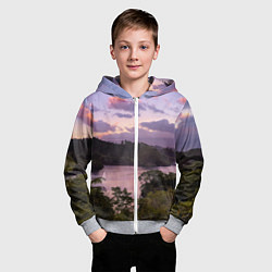 Толстовка на молнии детская Пейзаж вечерней реки и леса, цвет: 3D-меланж — фото 2