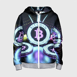 Детская толстовка на молнии Неоновый светящийся биткоин