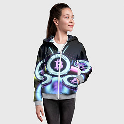 Толстовка на молнии детская Неоновый светящийся биткоин, цвет: 3D-меланж — фото 2