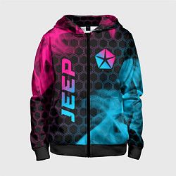 Толстовка на молнии детская Jeep - neon gradient: надпись, символ, цвет: 3D-черный