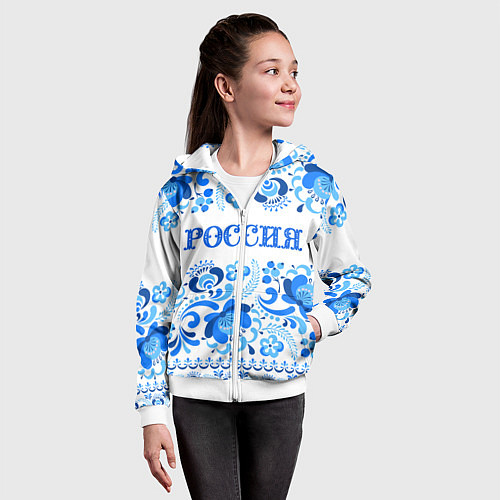 Детская толстовка на молнии РОССИЯ голубой узор / 3D-Белый – фото 4