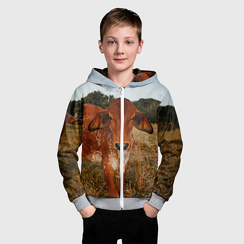 Детская толстовка на молнии Коровка на поле / 3D-Меланж – фото 3