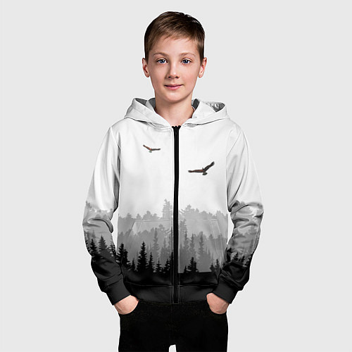 Детская толстовка на молнии Птицы над лесом / 3D-Черный – фото 3