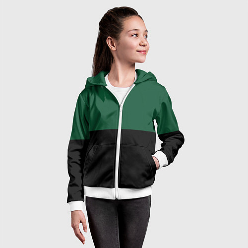 Детская толстовка на молнии Серьёзный Зелёный / 3D-Белый – фото 4