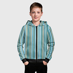 Толстовка на молнии детская Текстура полосы зелено-голубой, цвет: 3D-черный — фото 2