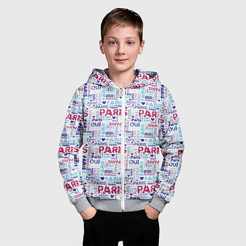 Детская толстовка на молнии Парижская бумага с надписями - текстура / 3D-Меланж – фото 3