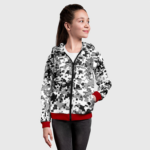 Детская толстовка на молнии Городской пиксель камуфляж / 3D-Красный – фото 4