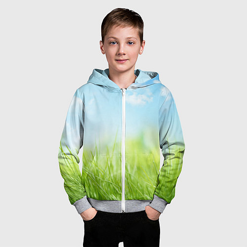 Детская толстовка на молнии Зелень и небо / 3D-Меланж – фото 3