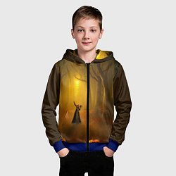 Толстовка на молнии детская Ведьма в черном платье в заколдованном лесу с тыкв, цвет: 3D-синий — фото 2