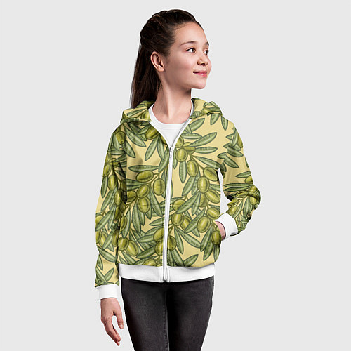 Детская толстовка на молнии Винтажные ветви оливок / 3D-Белый – фото 4