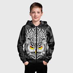 Толстовка на молнии детская Сова с золотыми глазами, цвет: 3D-черный — фото 2
