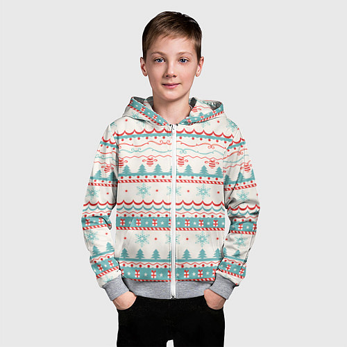Детская толстовка на молнии Новогодний свитер, но без оленей / 3D-Меланж – фото 3