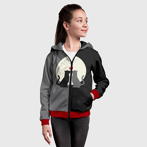 Детская толстовка на молнии Котики под луной / 3D-Красный – фото 4