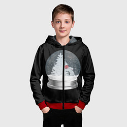 Толстовка на молнии детская Снежный шар с символом года кроликом, цвет: 3D-красный — фото 2