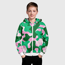 Толстовка на молнии детская Абстрактные зелёно-розовые пятна, цвет: 3D-белый — фото 2