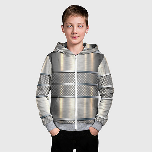 Детская толстовка на молнии Металлические полосы - текстура алюминия / 3D-Меланж – фото 3