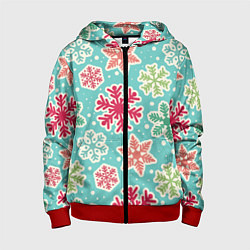 Толстовка на молнии детская Весёлые снежинки, цвет: 3D-красный