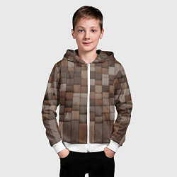 Толстовка на молнии детская Геометрические тёмные прямоугольники и кубы, цвет: 3D-белый — фото 2
