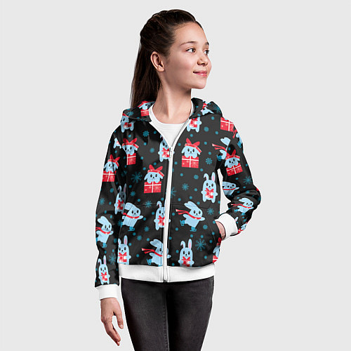 Детская толстовка на молнии Новогодние голубые кролики / 3D-Белый – фото 4