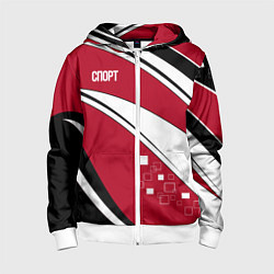 Толстовка на молнии детская Красно черная абстракция на белом спорт, цвет: 3D-белый