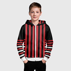 Толстовка на молнии детская Красно черный полосатый узор, цвет: 3D-белый — фото 2