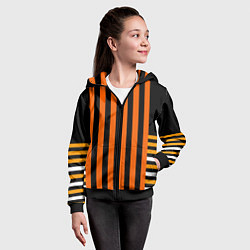 Толстовка на молнии детская Полосатый узор в красных оранжевых тонах на черном, цвет: 3D-черный — фото 2