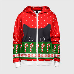 Толстовка на молнии детская Котик: новогодний свитер, цвет: 3D-белый