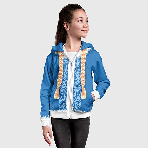 Детская толстовка на молнии Снегурка с косами / 3D-Белый – фото 4