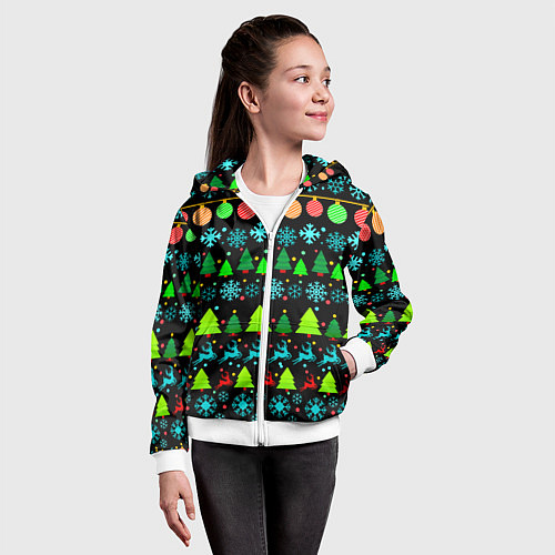 Детская толстовка на молнии Узор с ёлками и оленями / 3D-Белый – фото 4