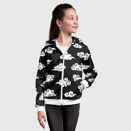 Детская толстовка на молнии Белые японские облака / 3D-Белый – фото 4