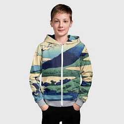 Толстовка на молнии детская Журавли - японский художник Хокусай Фудзи, цвет: 3D-меланж — фото 2