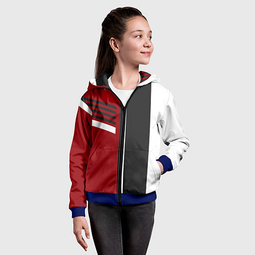 Детская толстовка на молнии Красные, белые, чёрные полосы / 3D-Синий – фото 4