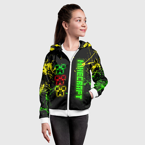 Детская толстовка на молнии Minecraft - неоновые логотипы / 3D-Белый – фото 4