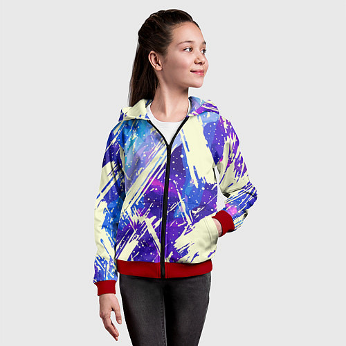 Детская толстовка на молнии Синие и фиолетовые мазки краски / 3D-Красный – фото 4
