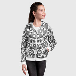 Толстовка на молнии детская Черно-белый этнический узор, цвет: 3D-белый — фото 2