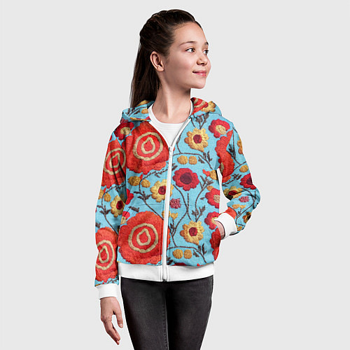 Детская толстовка на молнии Эффект вышивки маки / 3D-Белый – фото 4
