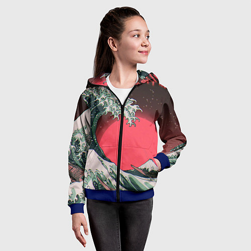 Детская толстовка на молнии Японская волна в красном цвете / 3D-Синий – фото 4