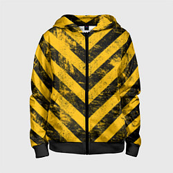 Толстовка на молнии детская WARNING - желто-черные полосы, цвет: 3D-черный