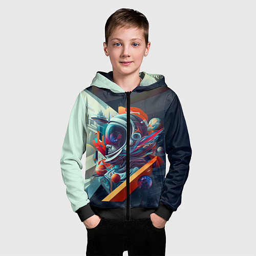 Детская толстовка на молнии Космос в стиле кубизма / 3D-Черный – фото 3