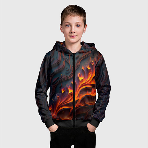 Детская толстовка на молнии Огненный орнамент с языками пламени / 3D-Черный – фото 3